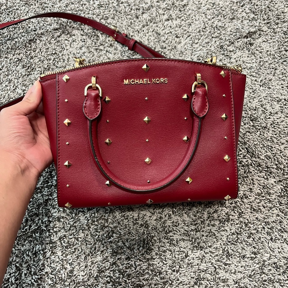 Michael Kors Burgundy Studded Satchel
